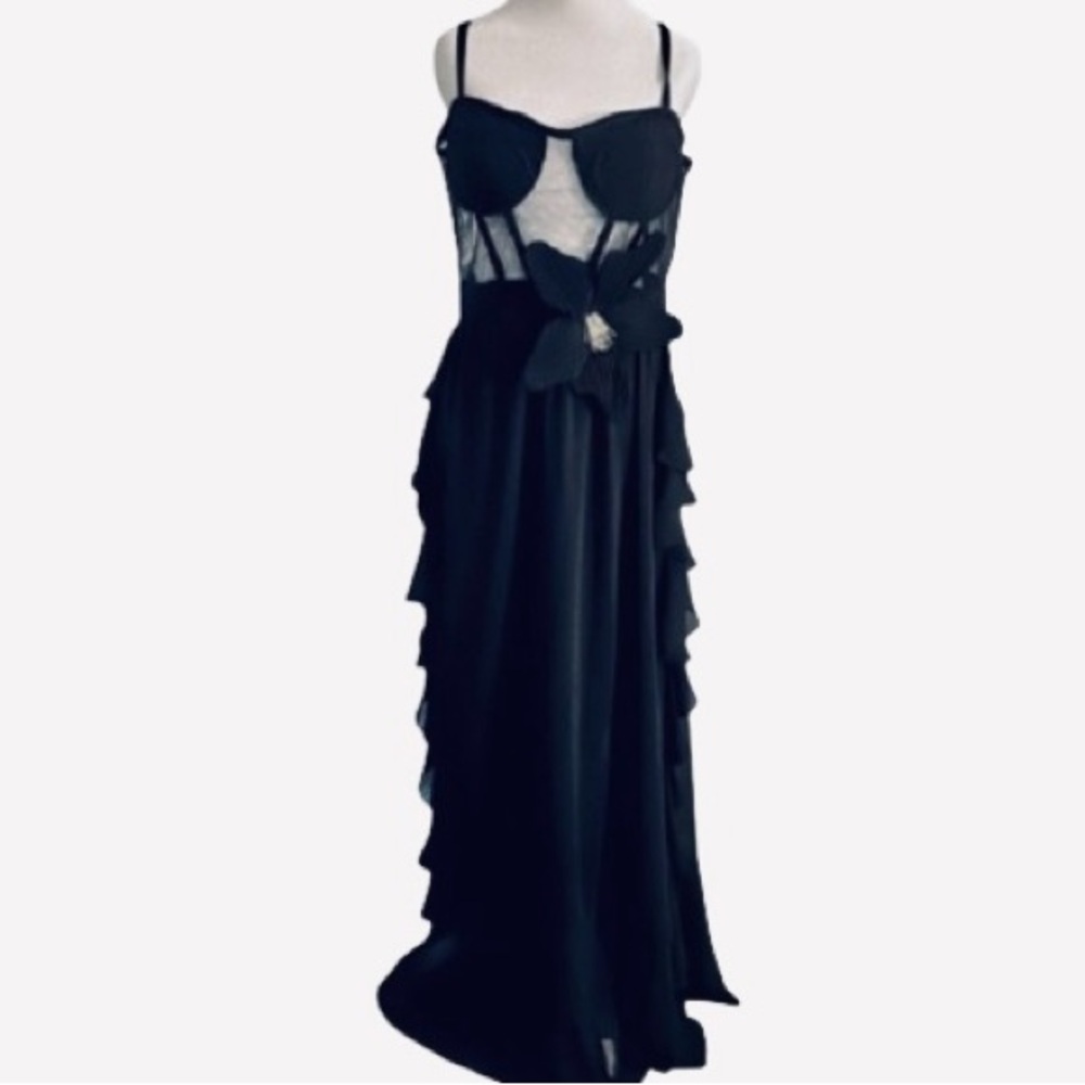 Incredible!!! Sheer Corset PatBo Gown Dress Formal Corset Illusion Floral Large - Picture 14 of 16